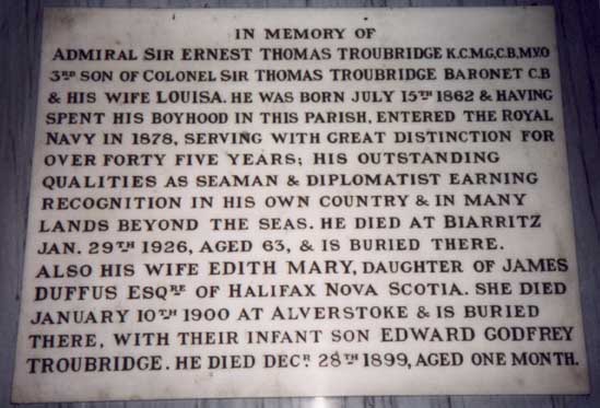 Ernest Troubridge memorial plaque